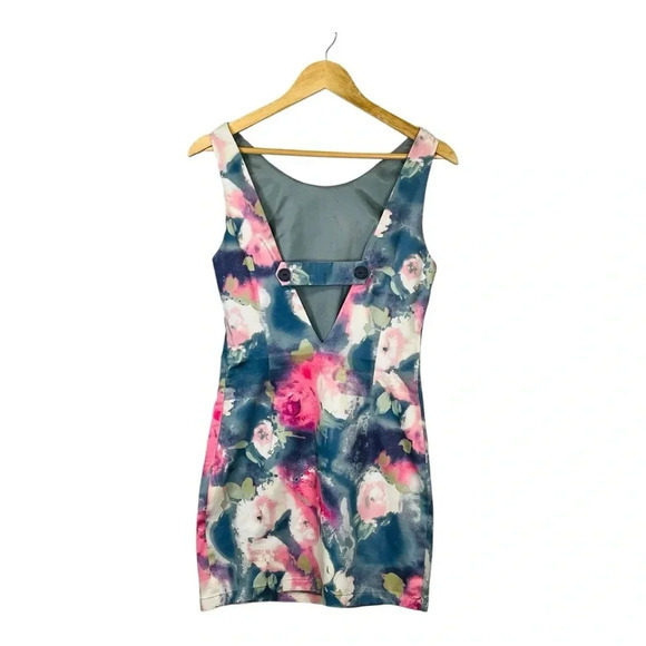 bluejuice Floral Watercolor Sleeveless Mini‎ Dress V-Back Women Size Small - Picture 2 of 7